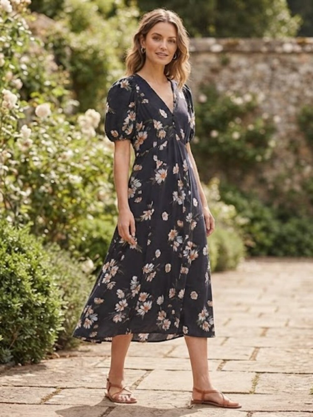 GAP Black Maxi Dress with White Daisy Floral Print